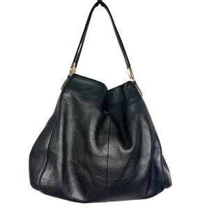 Coach Madison Phoebe Black Pebbled Leather 3 Compartment Shoulder Bag Gold